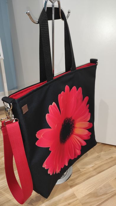 Torebka shopper bag duża torba z kwiatem Gerbera