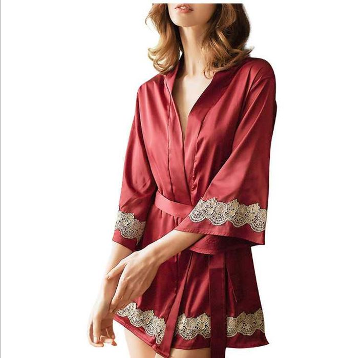 Атласный халат  з мереживом 222/26