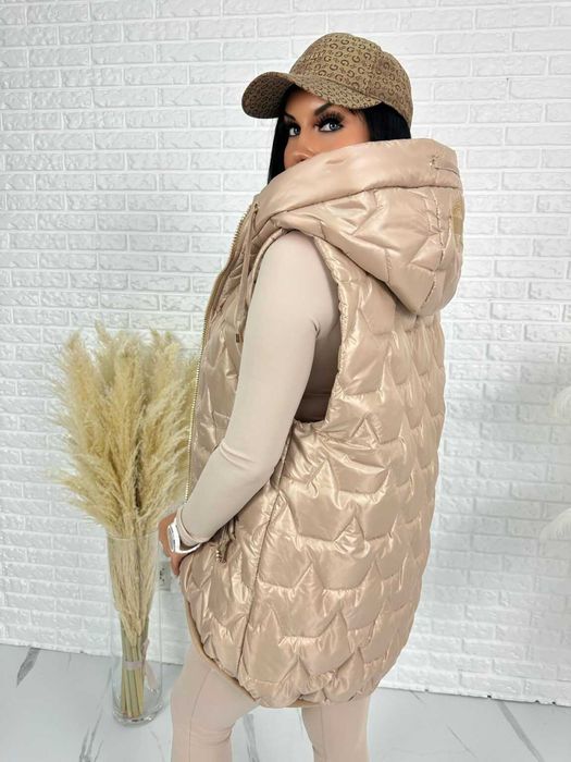 Długa kamizelka pikowana SM Collection DOTI beżowa