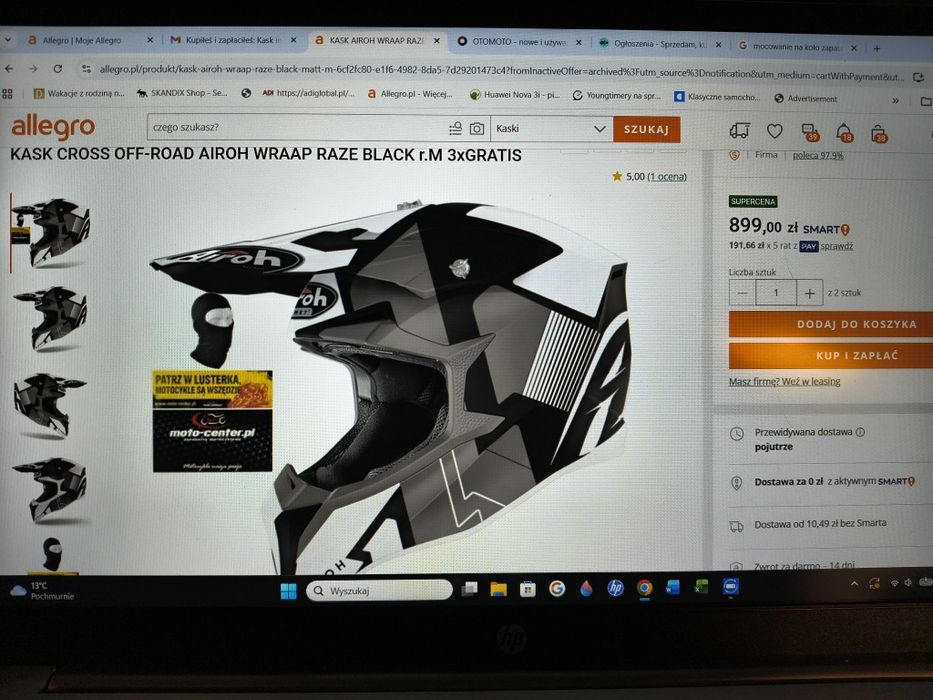 kask gogle cross Airoh Wraap Raze Black  mat  rozmiar M - jak nowy u