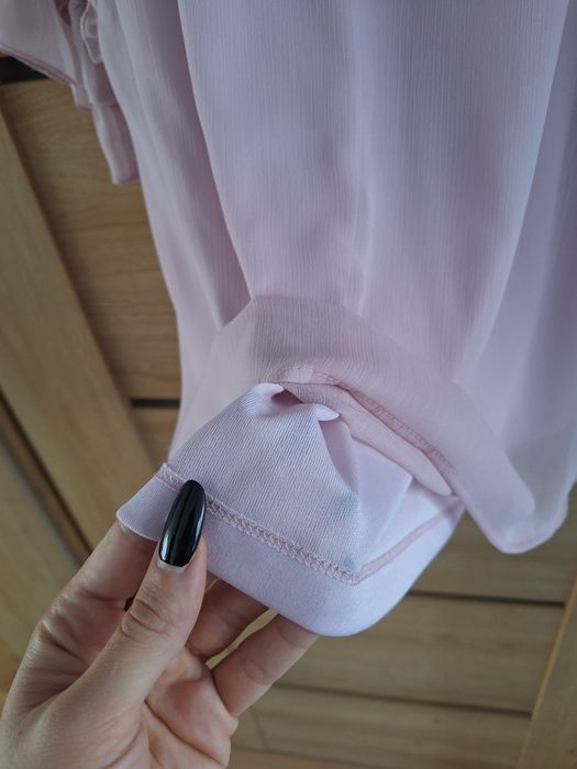 Liliowa Sukienka Mohito r. M Elegancka Falbany Długi Rękaw Podszewka