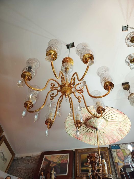 Lustres Cristal Bronze 10 Lâmpadas 8 Lâmpadas