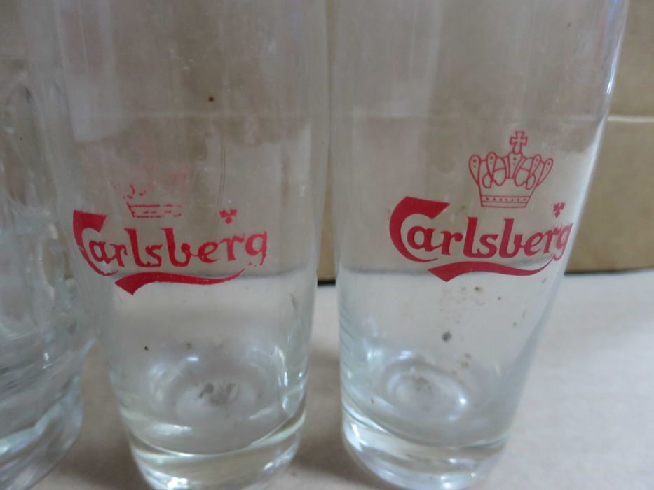 Copos e caneca Carlsberg cerveja antigos fino vintage em vidro
