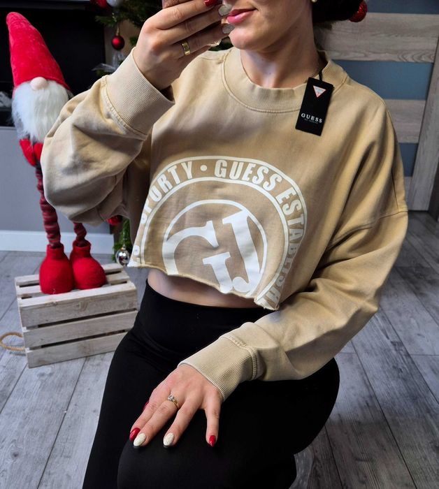 Bluza Guess Krótka Oversize Beżowa M