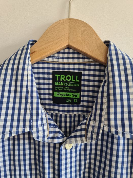 Koszula męska biało niebieska w kratę Troll