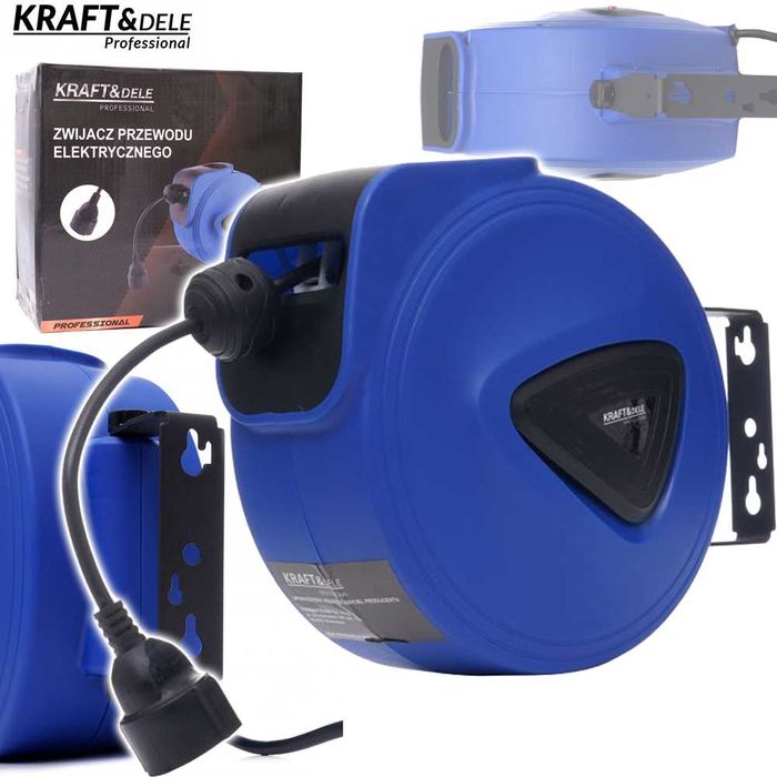 KRAFT&DELE Przedłużacz Ścienny Zwijany Automatyczny Bęben 10m KD4027