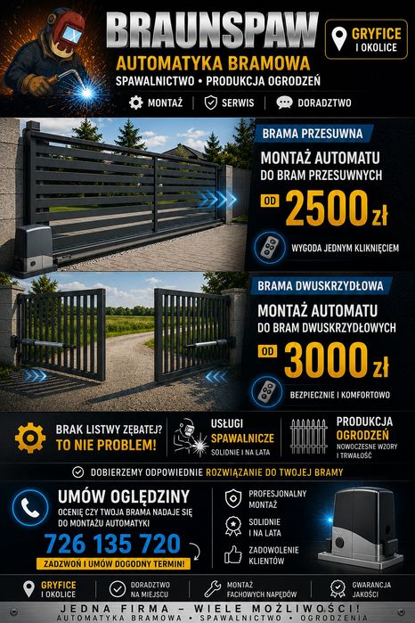 Montaż automatyki Bramowej, napęd do bramy Gryfice