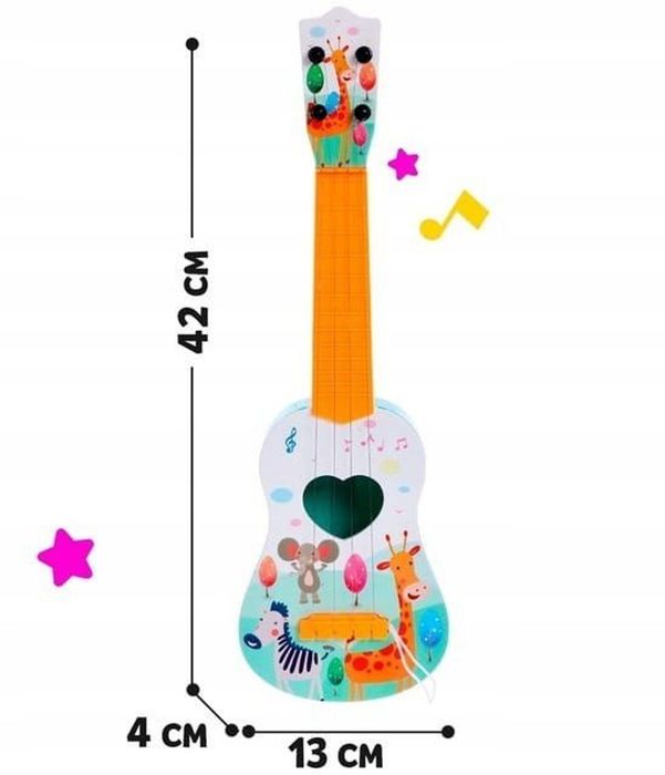Zabawka ukulele 43cm dla dzieci drewniane struny metalowe