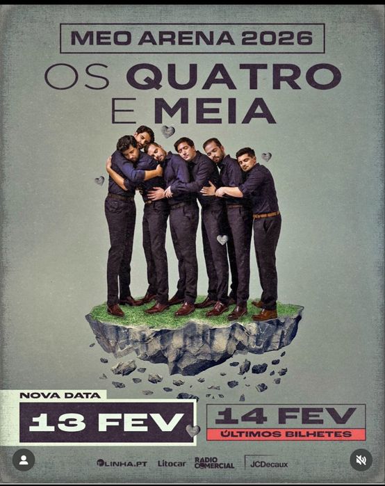 2 Bilhetes Concerto Os Quatro e Meia - Meo Arena