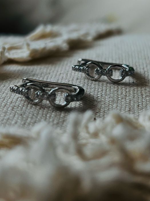 Nowe Srebrne błyszczące kolczyki wysadzane cyrkoniami ogniwa Rodowane