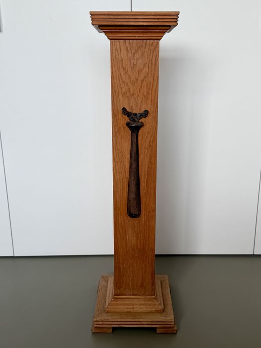 Stary Drewniany Postument Kolumnowy Piedestał Lity DĄB MASYW Jugendstil Art Deco Kolumna pod Rzeźbę Lampa Gabinet Unikat Antyk 86cm  kiwetnik ok 1910r