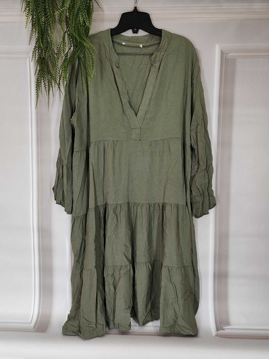 Wygodna sukienka midi khaki rozmiar ok 44/46 wiskoza