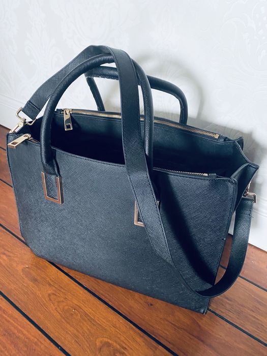 Czarna pojemna torba H&M, torba idealna na studia/do pracy