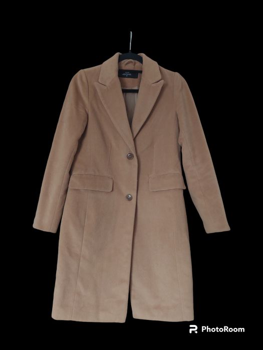 Jesienny klasyczny brązowy płaszcz damski cropp s 36