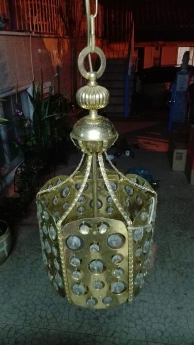 3 Candeeiros Novos Tecto Amarelos Com Cristais e 1 em Madeira Nobre