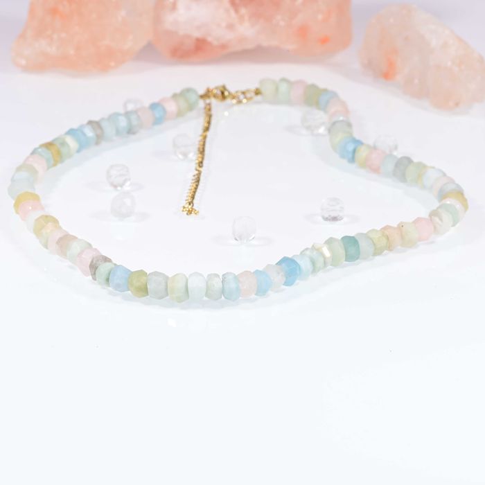 Naszyjnik morganit srebro złocone 925