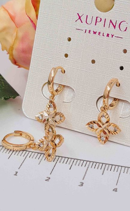 Серьги Клевер Конюшина с фианитами медзолото