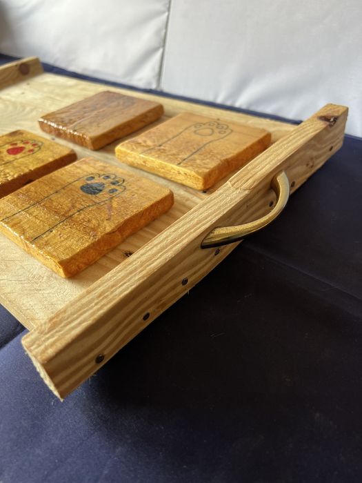 Pack rustico tabuleiro + pousa copos + tabua de servir