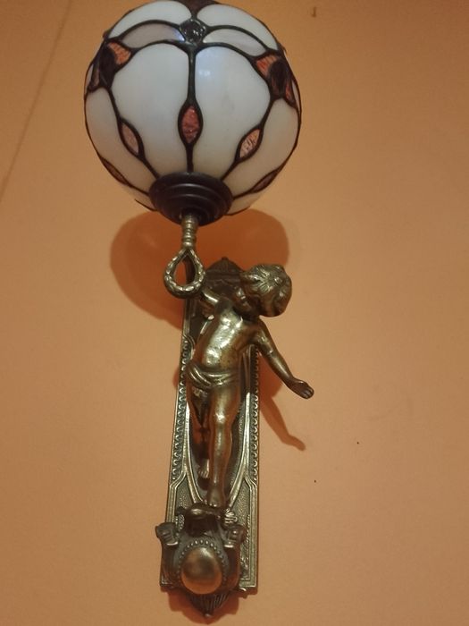 *Rezerwacja*Piękna stara lampa witrażowa z brązu złoconego.