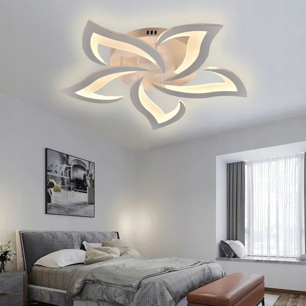 Lampa sufitowa biała KWIAT LOTOSU plafon LED 5 ringów 55 cm z pilotem