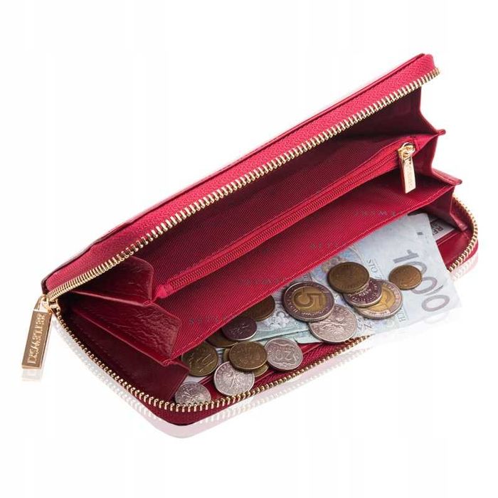 Portfel damski Betlewski skórzany lakierowany RFID czerwony na zamek