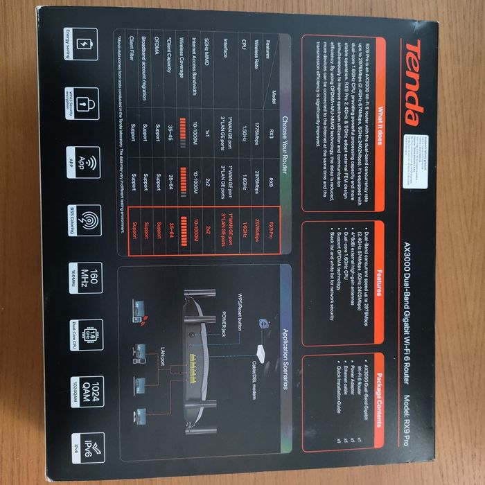 Tenda AX3000 Dual Band Gigabit Wi-Fi 6 Router, Model RX9 Pro