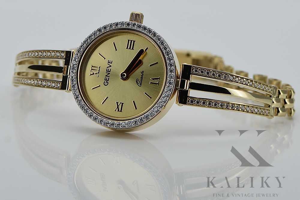 Złoty zegarek damski 14K Geneve, cyrkonia lw025y Kraków biżuteria