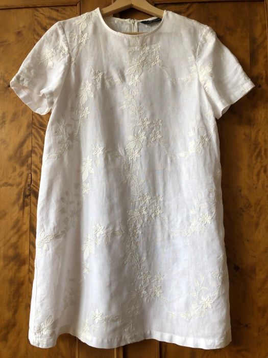 ZARA biała lniana sukienka rozmiar S stan IDEALNY