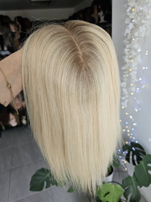 Topper premium z włosów naturalnych Diana jasny blond imitacja skory