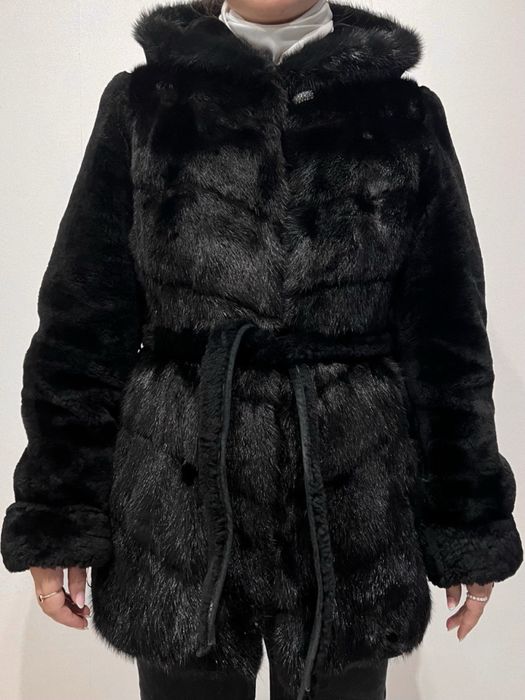 Шуба з натурального хутра мутону та норки Mykonos