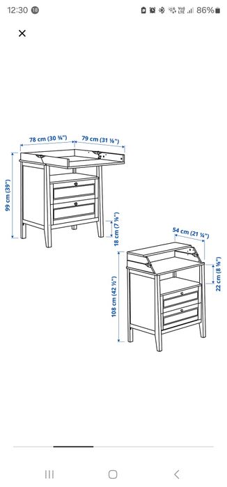Łóżeczko niemowlęce i komoda przewijak