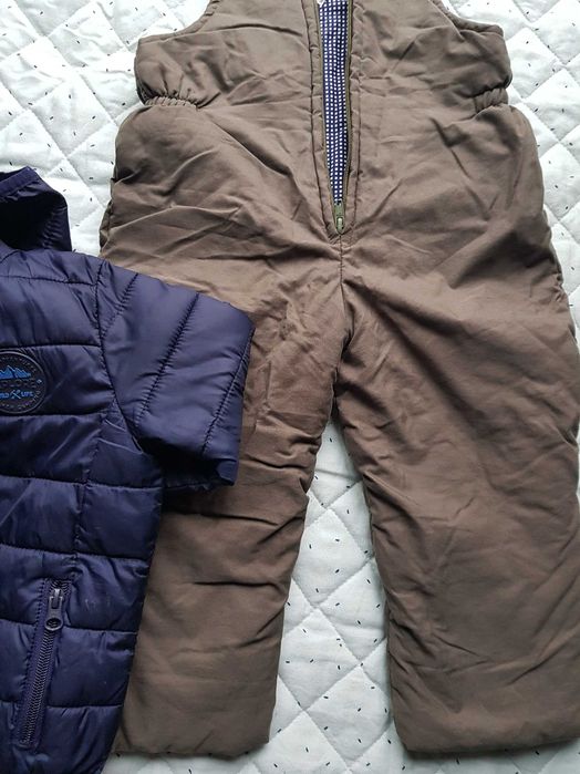 Spodnie ogrodniczki zimowe ocieplane kolor khaki 92