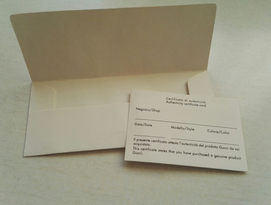 Certyfikat autentyczności Gucci Italy authenticity certificate card