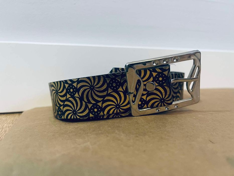 Pasek złoty czarny we wzorki pasek damski