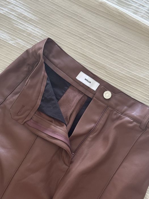 Calções castanhos elegantes de cintura alta, S, couro