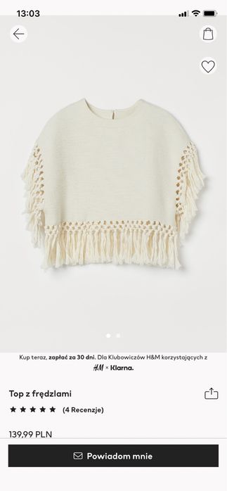 Bluzka boho frędzle h&m 38 M