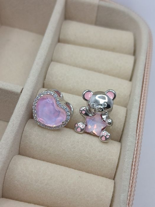 2x nowy charms × miś i serce z opalami × srebro 925