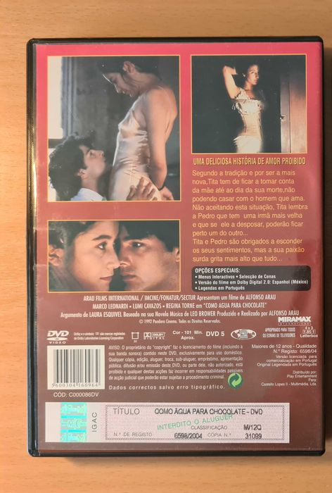 filme espanhol em DVD "Como Água para Chocolate"
