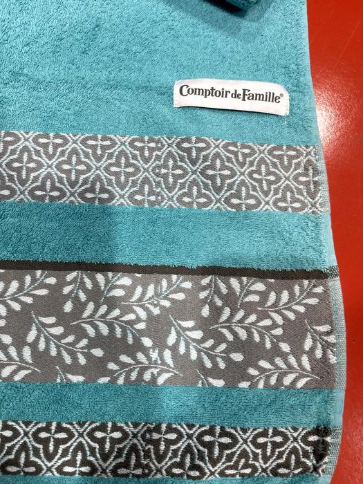 Conjunto de 4 toalhas de banho, azuis e cinzentas, 100% algodão