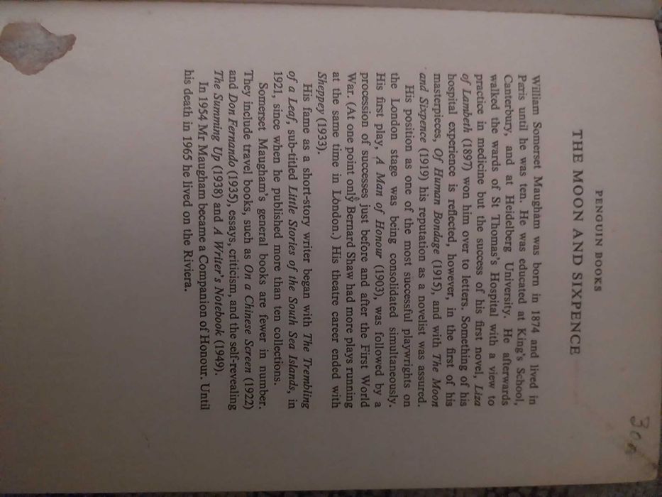 The moon and sixpence - w Somerset Maugham