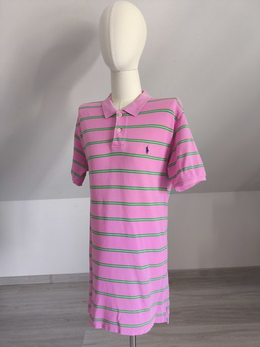 Koszulka polo tunika różowa w paski Ralph Lauren