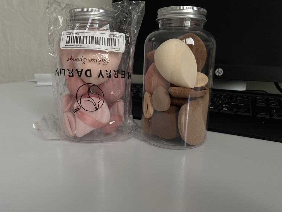 Спонжы для макияжа, CHERRY DARLING, 15шт. +банка