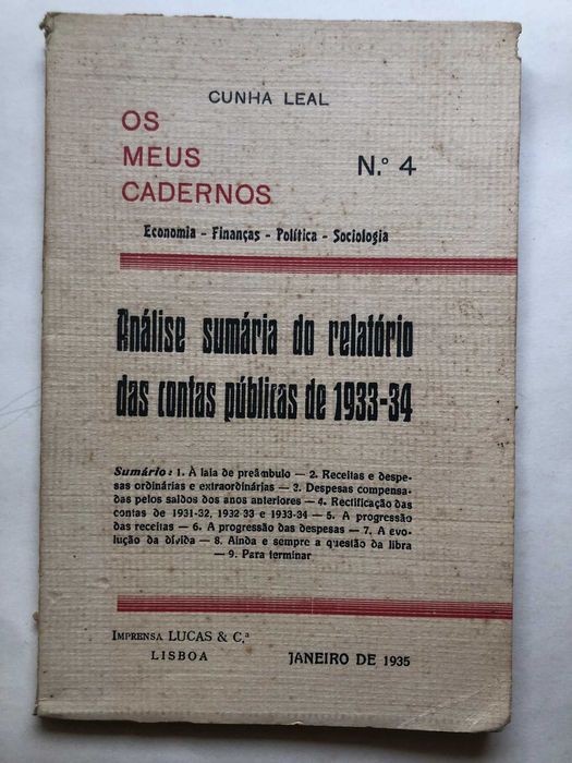 Análise sumária do relatório contas públicas de 1933_34 - Cunha Leal