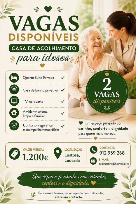 VAGAS DISPONÍVEIS – CASA DE ACOLHIMENTO PARA IDOSOS