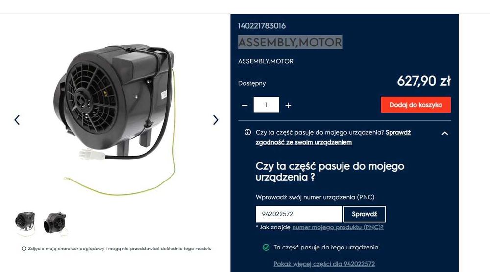 Electrolux turbina wentylator do okapu elektrycznego