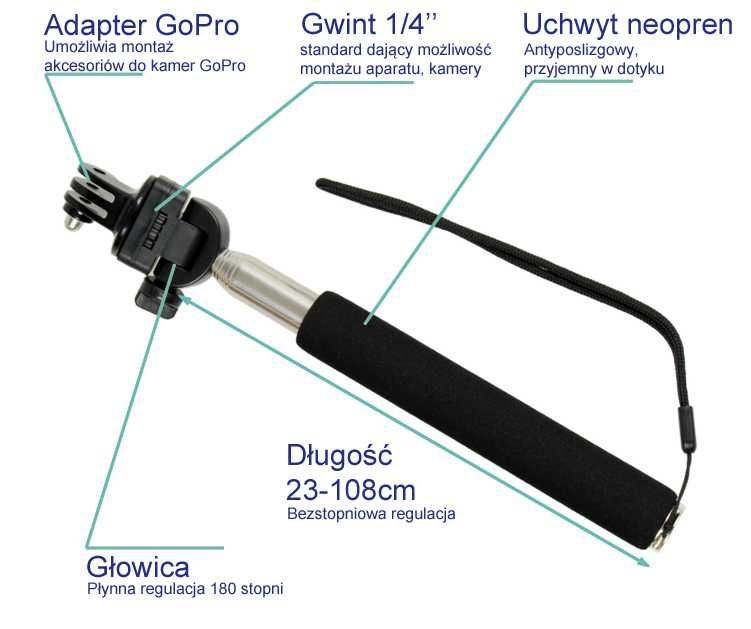 Selfie-stick, kijek, uchwyt monopod do gopro