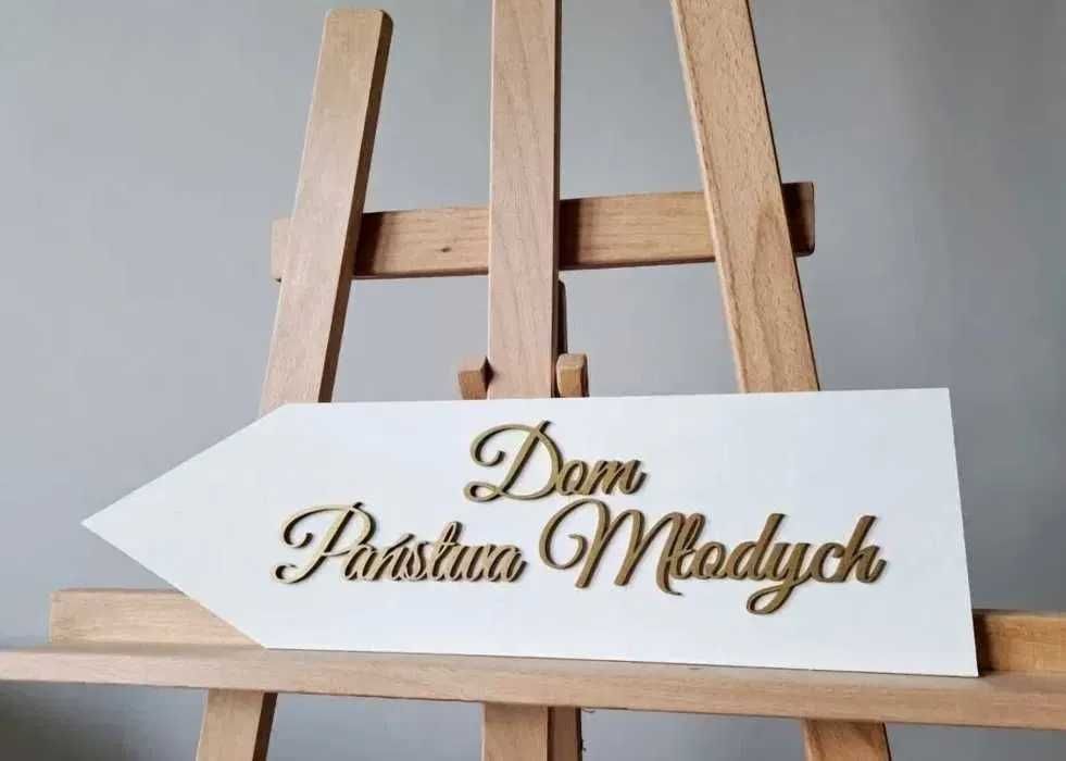 Drogowskaz ślubny Dom Państwa Młodych wesele ślub złoty napis dekoracj
