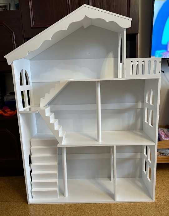 Półka Regał na Książki Domek dla Lalek na Zabawki Pojemny Biały 116cm