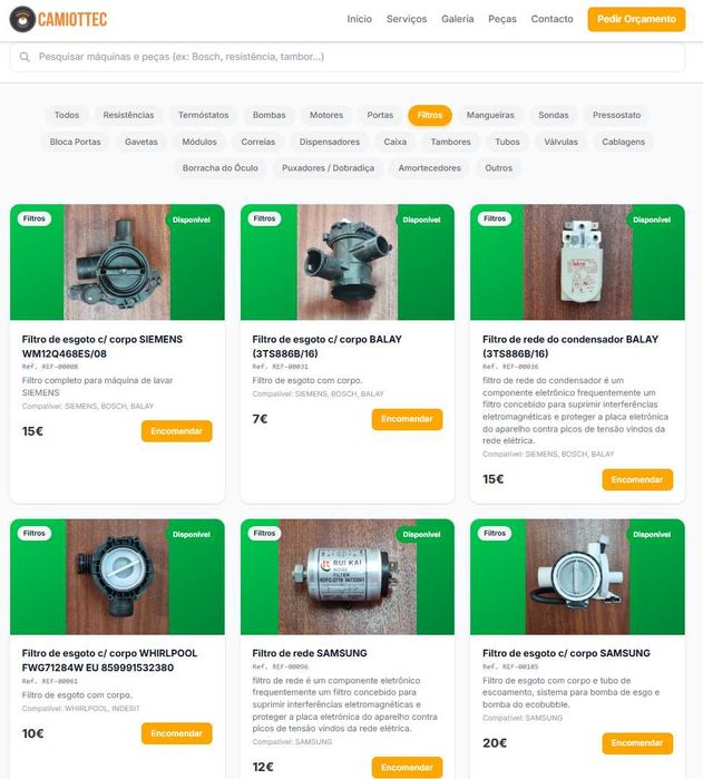 Peças usadas para máquinas de lavar e eletrodomésticos