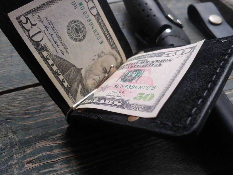 Гаманець чоловічий затискач зажим для грошей TEXAS чорний з монетницею